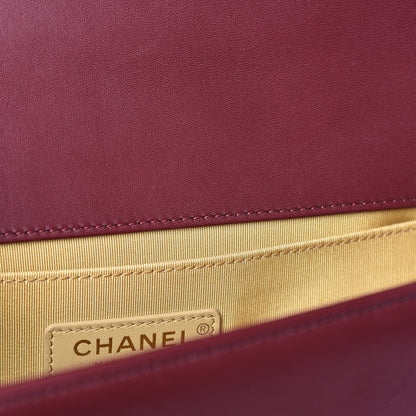 Chanel Lambskin Quilted Medium Boy Studded Handle Flap Burgundy Gold 22 of 26