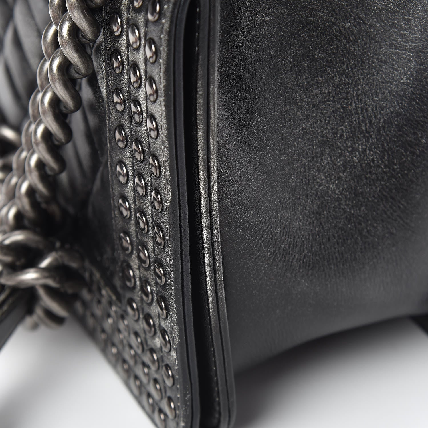 Chanel Faded Calfskin Quilted Medium Studded Boy Flap Black 16 of 18