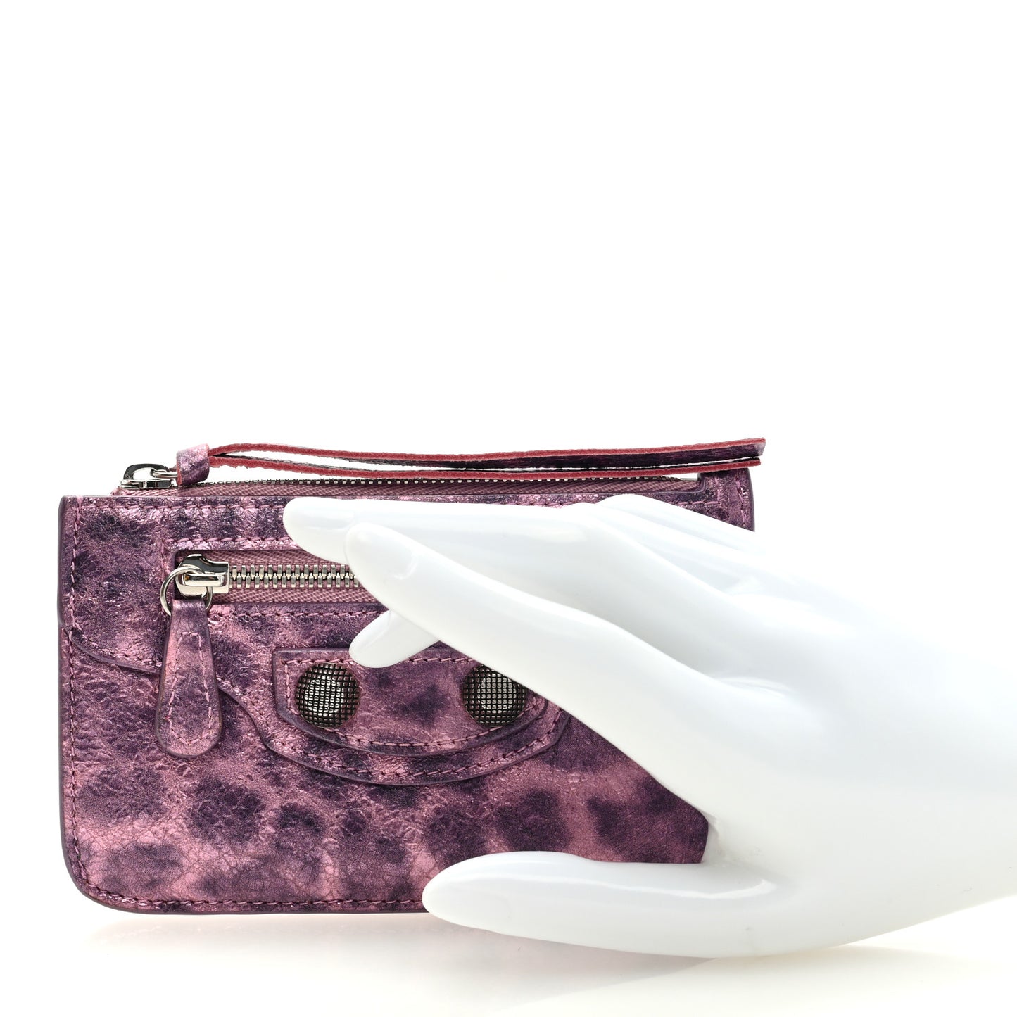Metallic Agneau Leopard Print Le Cagole Coin Card Holder Pink