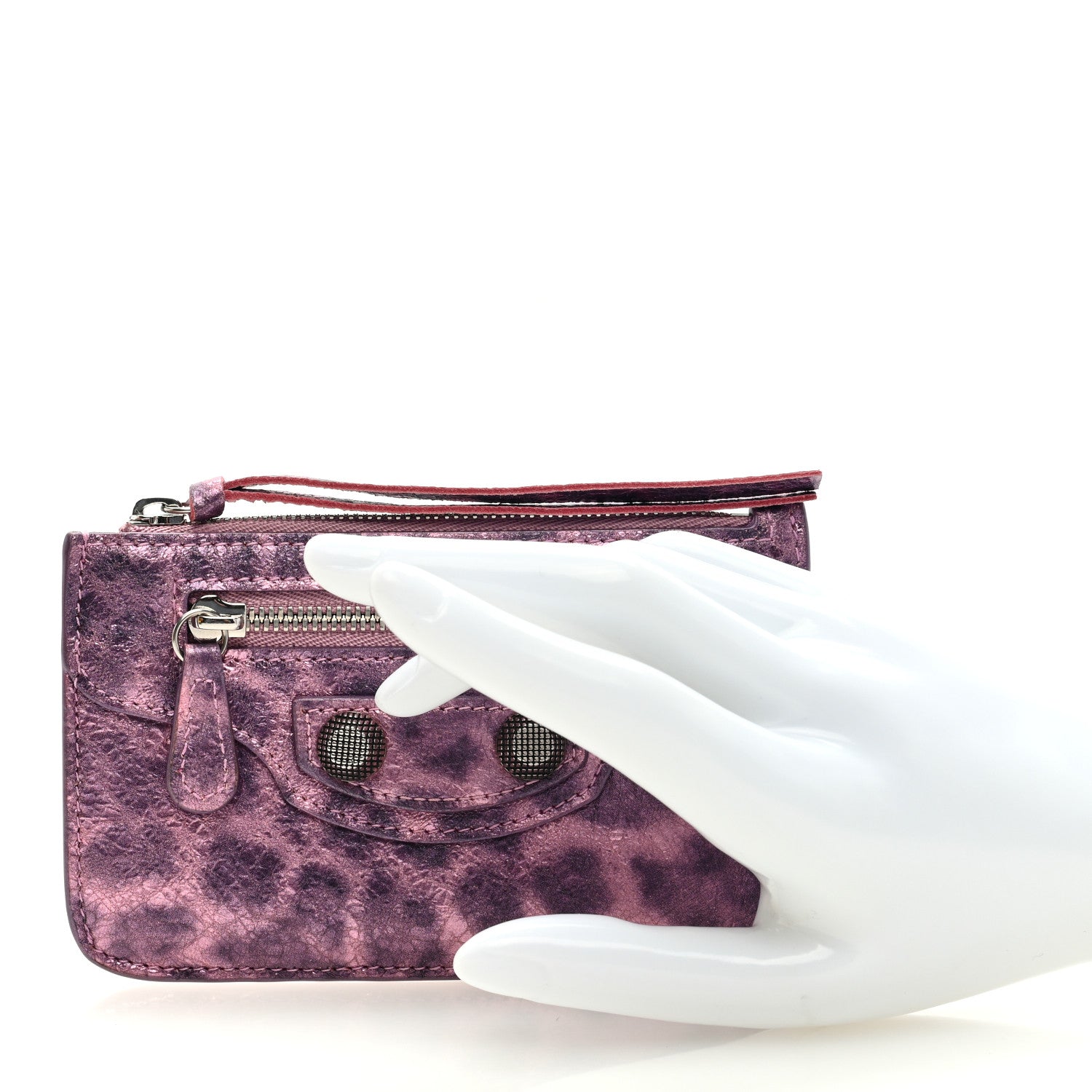 Balenciaga Metallic Agneau Leopard Print Le Cagole Coin Card Holder Pink 2 of 6