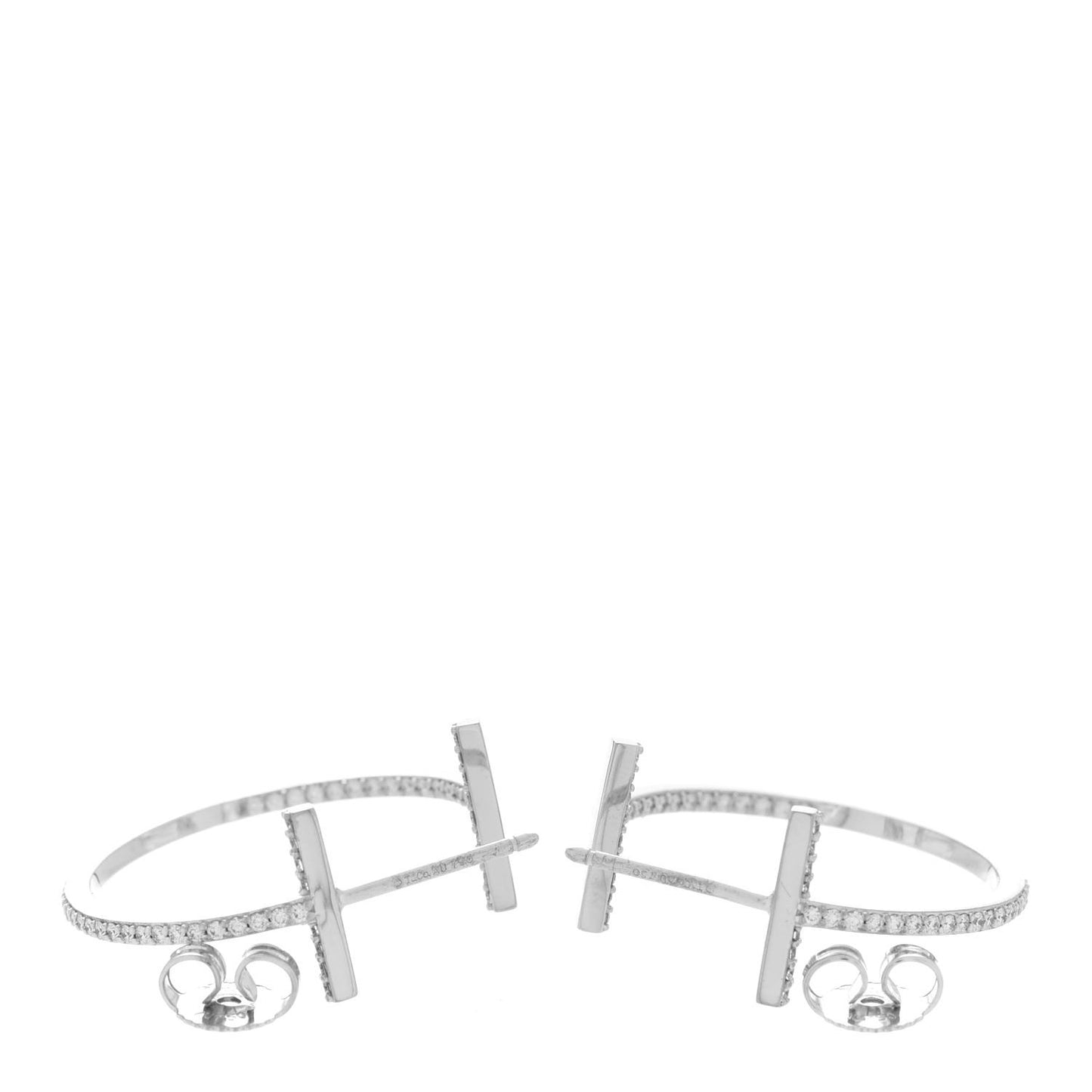 18K White Gold Diamond Medium T Wire Hoop Earrings