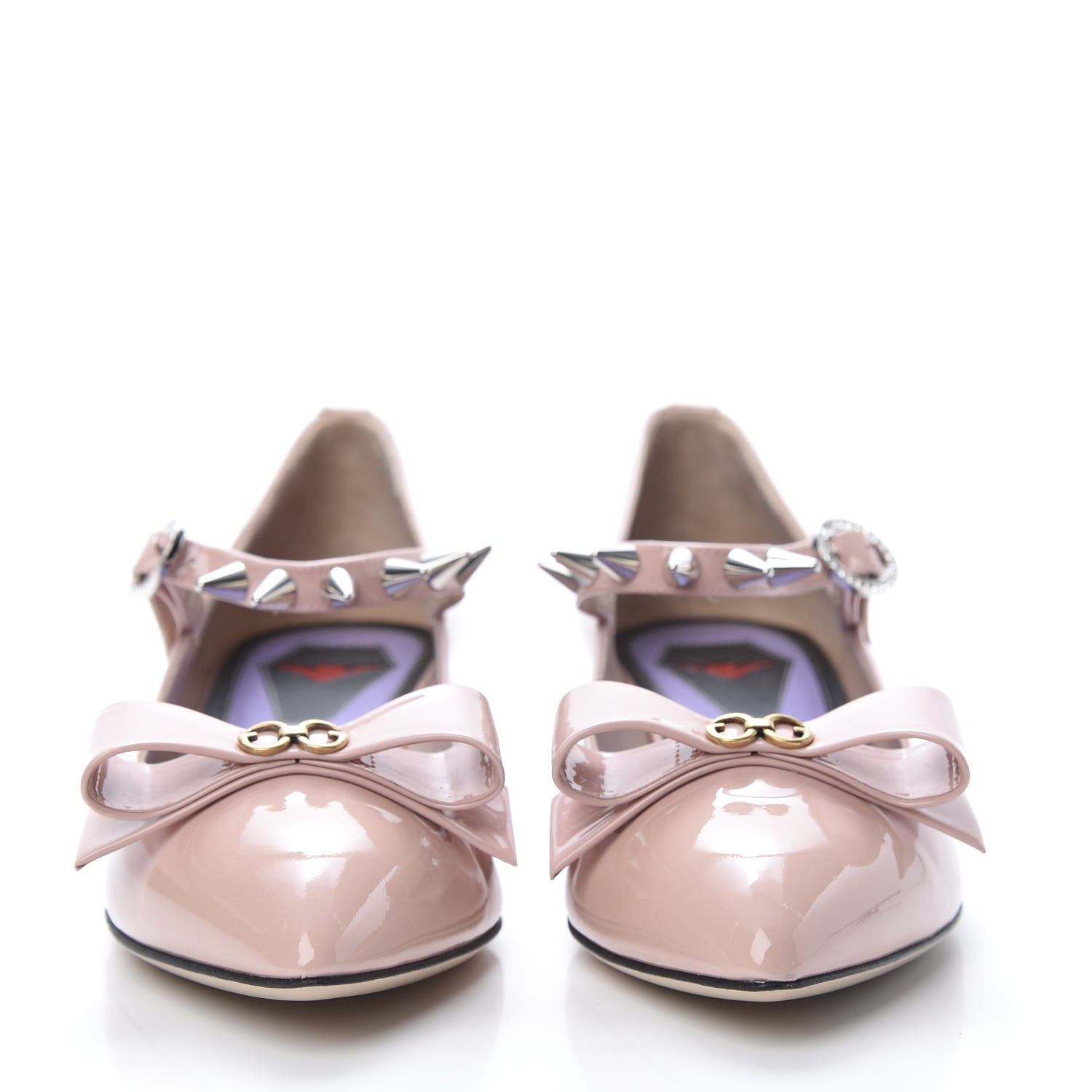 Gucci Patent Crystal GG Bow Sadie Spike Low Heel Ballerina Loafers 36 Perfect Pink 2 of 8