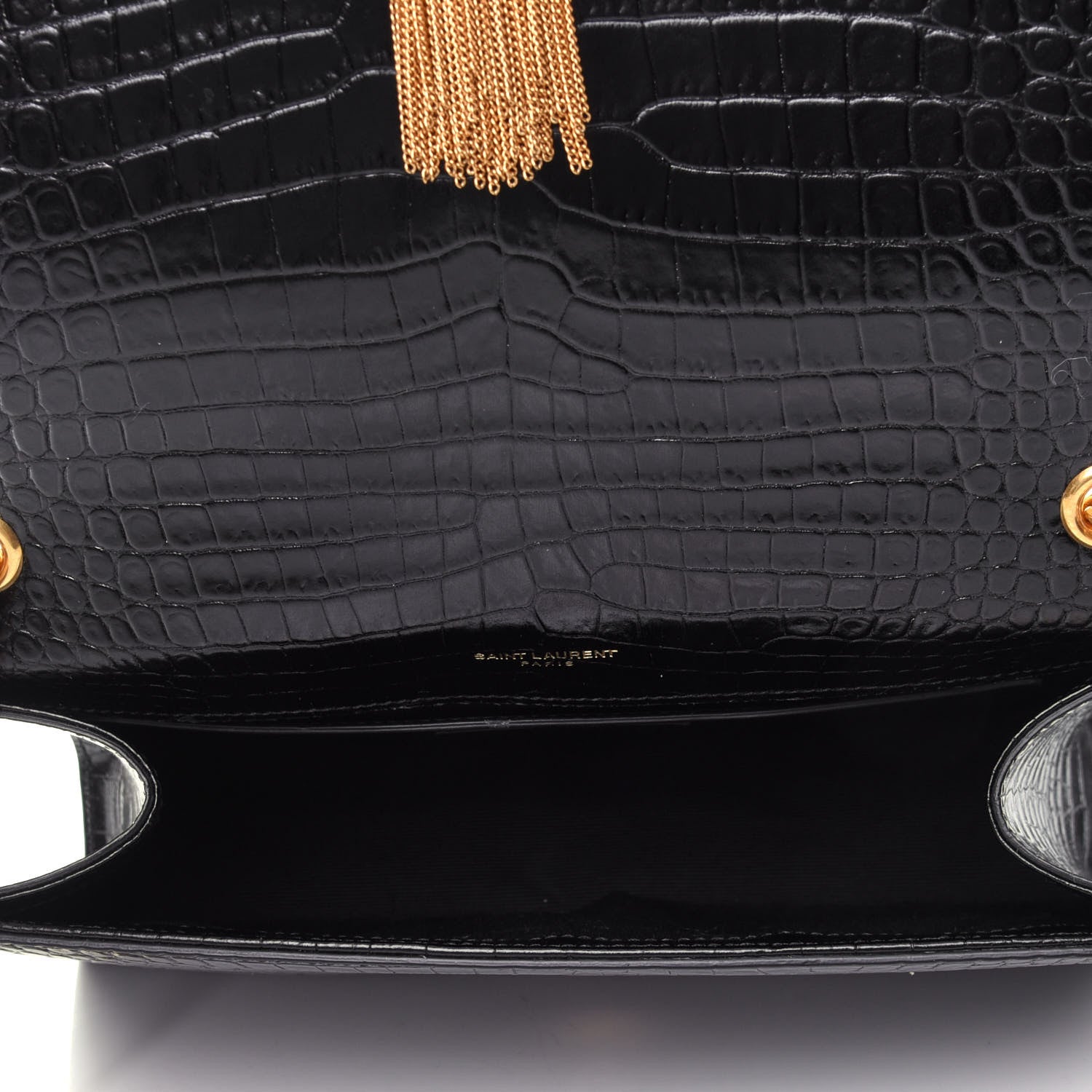 Saint Laurent Calfskin Crocodile Embossed Medium Classic Monogram Kate Tassel Satchel Black 3 of 4