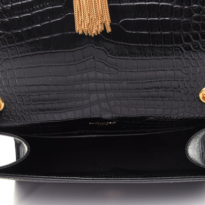 Saint Laurent Calfskin Crocodile Embossed Medium Classic Monogram Kate Tassel Satchel Black 3 of 4