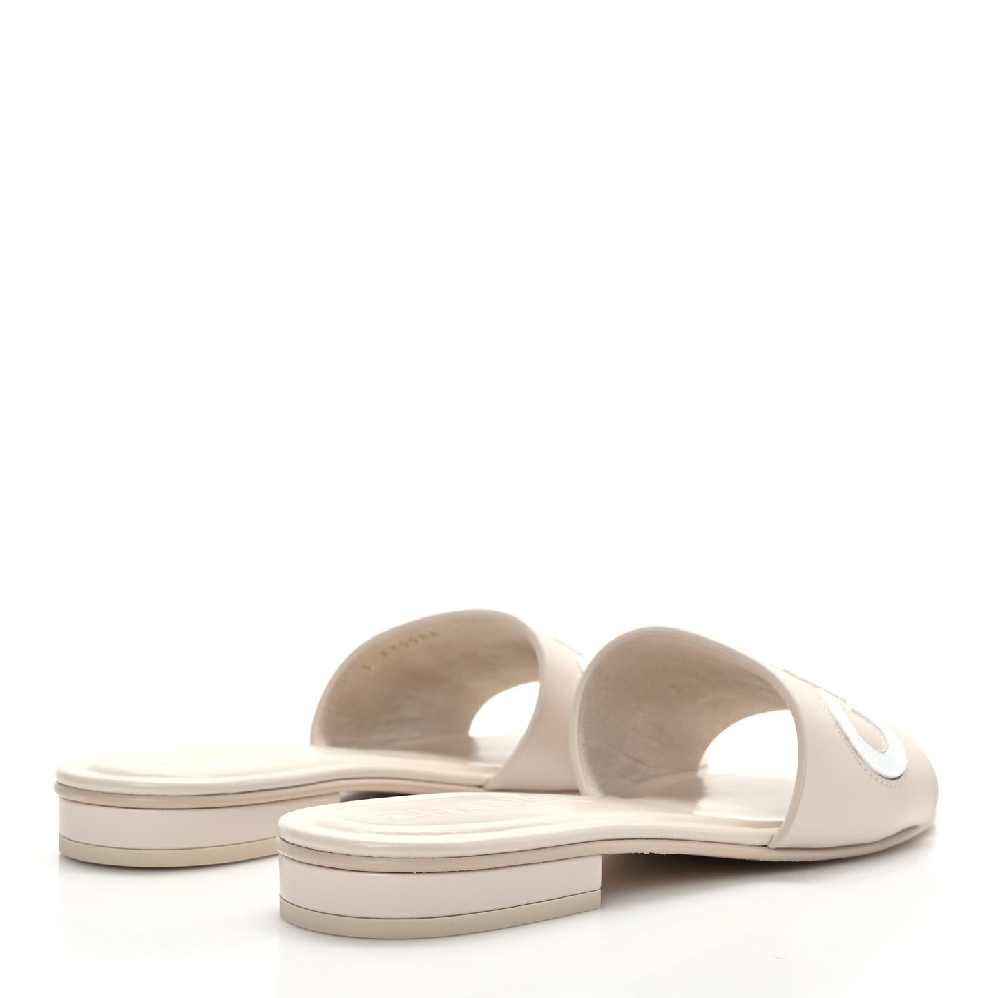 Calfskin Patent Calfskin Logo Mules 38 Ivory White