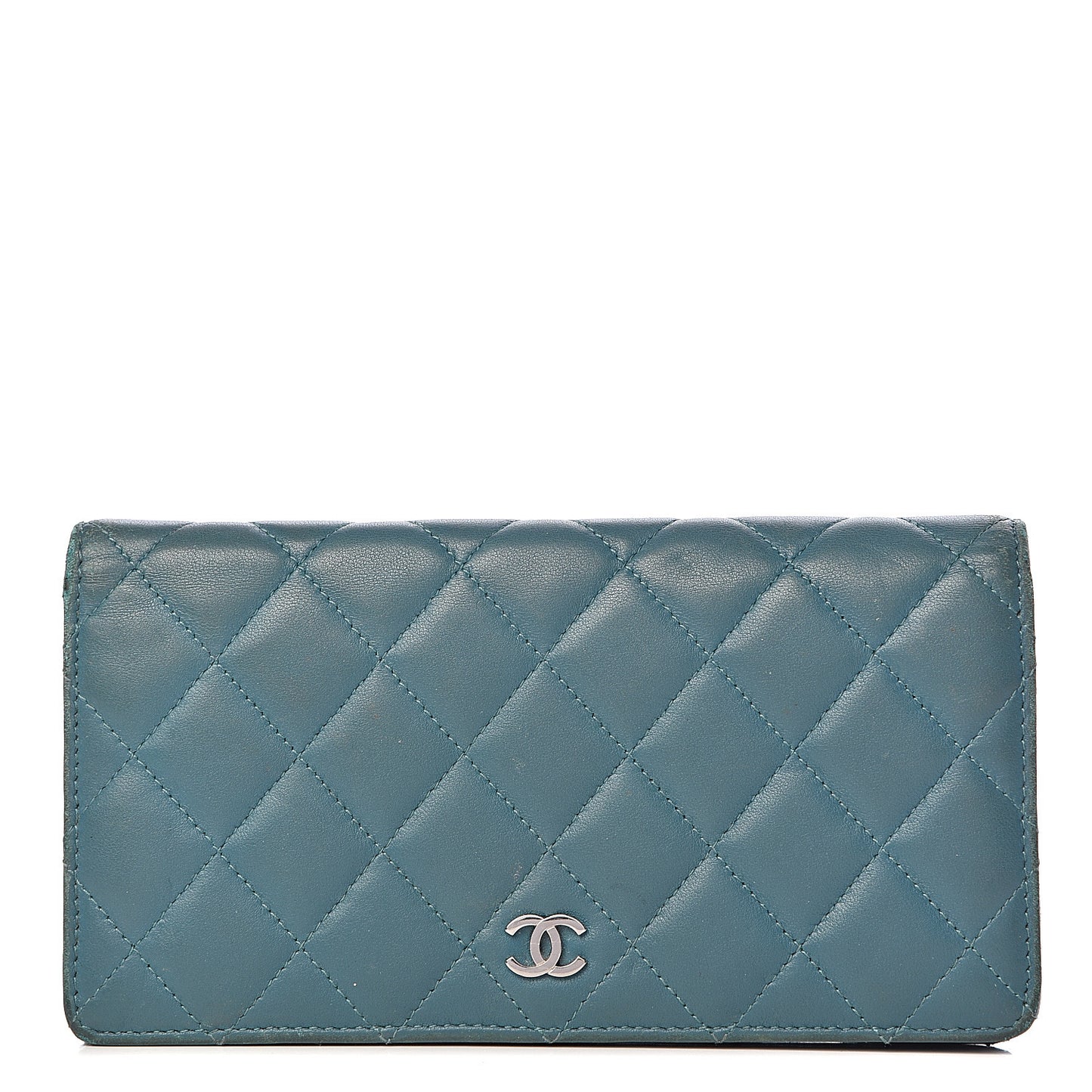 Lambskin Quilted Yen Wallet Blue