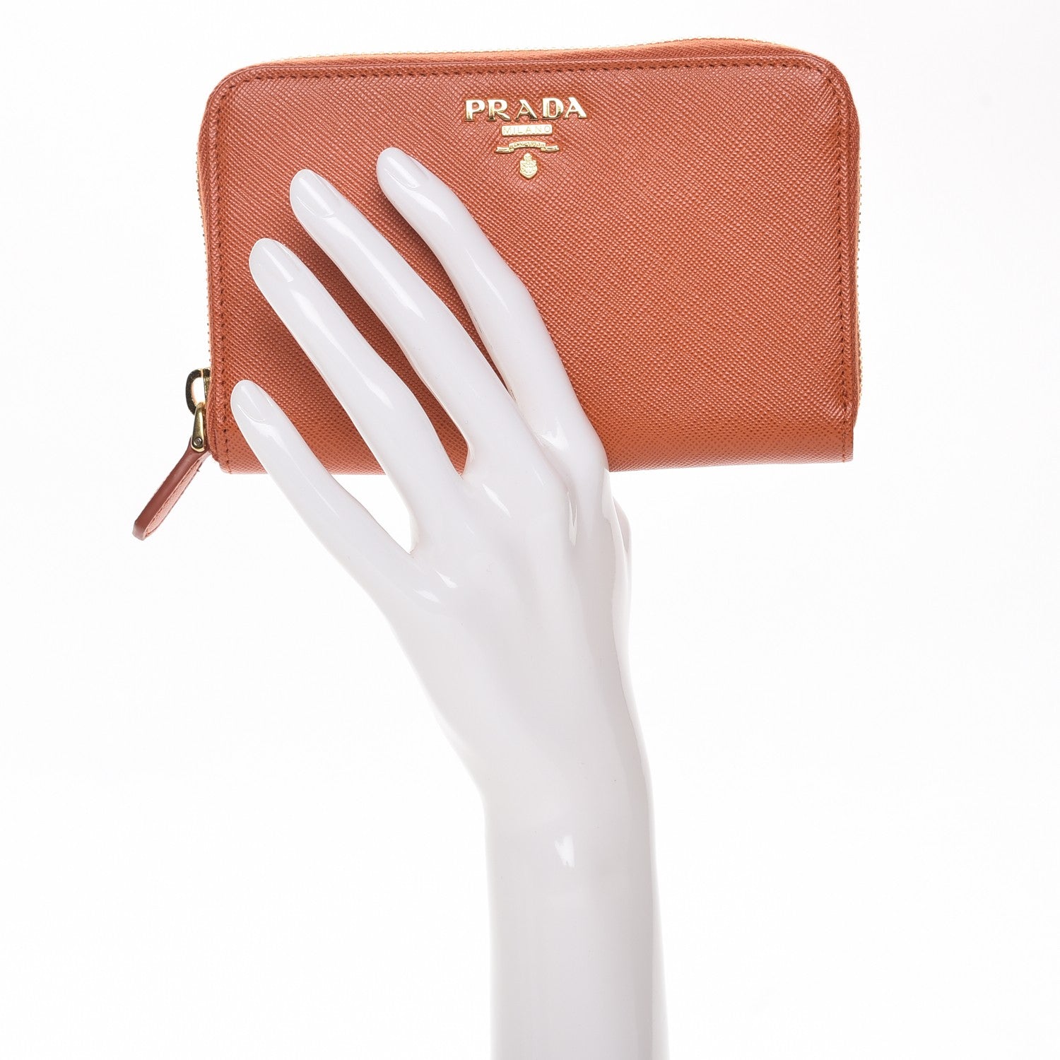 Prada Saffiano Zip Around Wallet Papaya 2 of 8