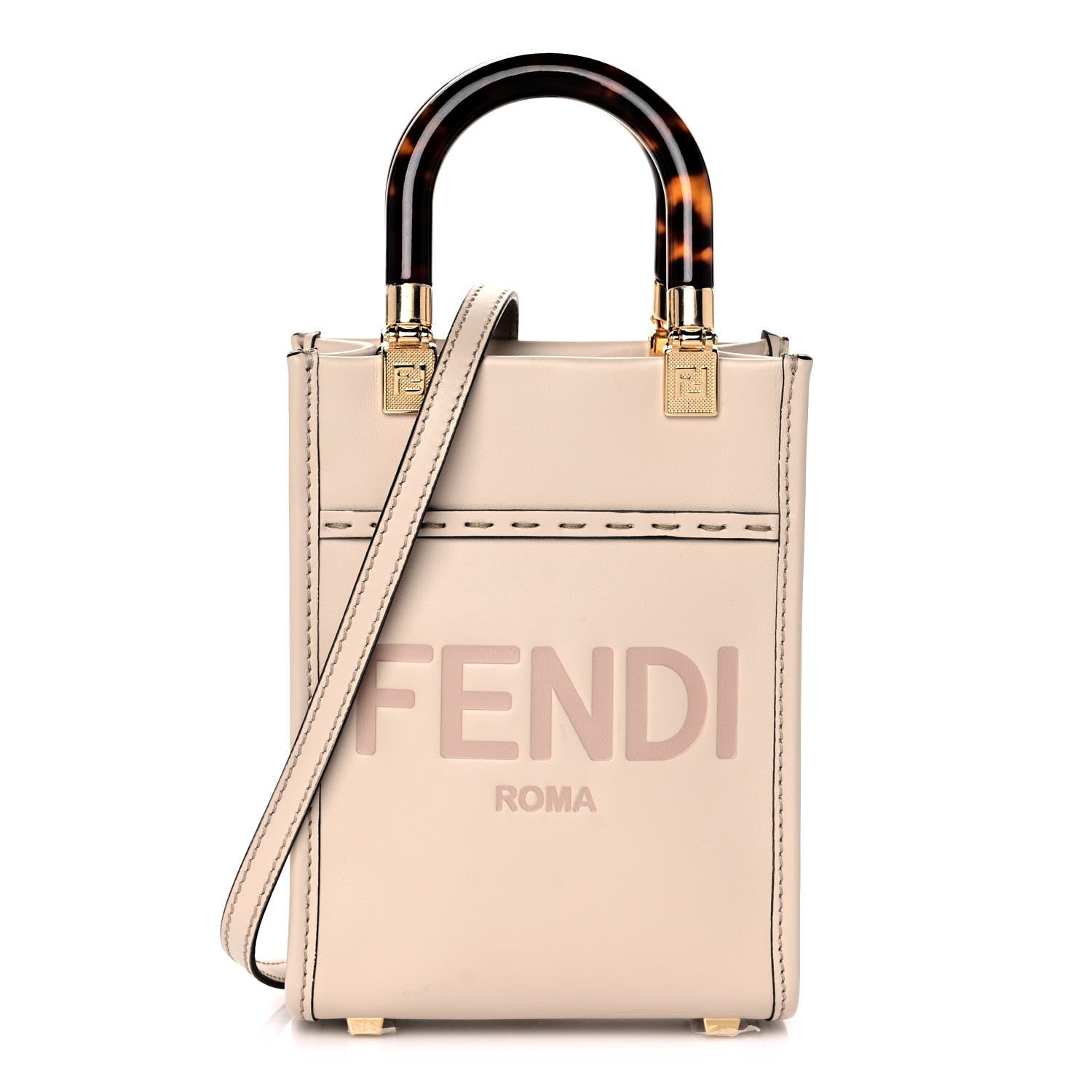 Fendi Vitello King Plexiglass Logo Embossed Mini Fendi Sunshine Shopper Tote Poudre 1 of 11