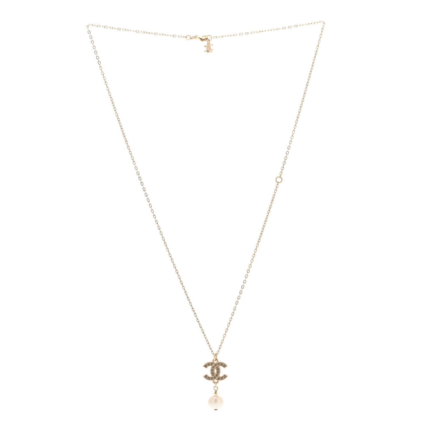 Chanel Pearl Crystal CC Pendant Necklace Gold 3 of 6