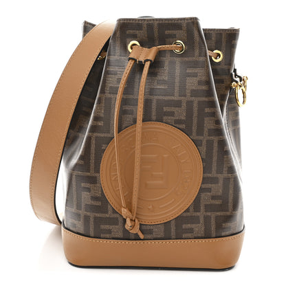 Fendi Glazed Fabric Vitello Grace F is Fendi FF 1974 Stamp Patch Grande Mon Tresor Bucket Bag Mogano Panna Nocciola 1 of 10