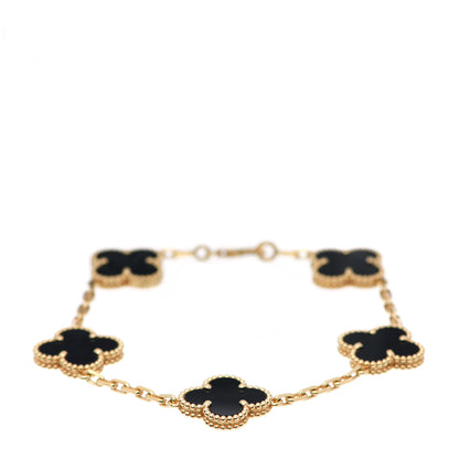 Van Cleef & Arpels 18K Yellow Gold Black Onyx 5 Motifs Vintage Alhambra Bracelet 1 of 4