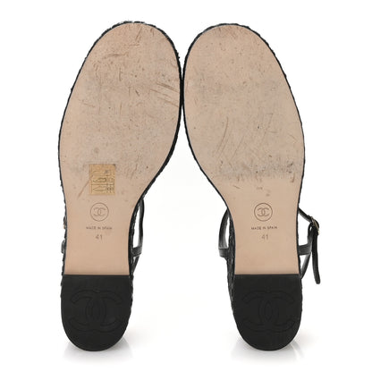 Chanel Lambskin Grosgrain CC Espadrilles Wedges 41 Black 6 of 9