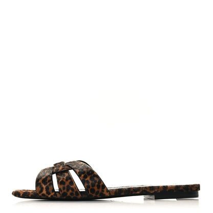 Saint Laurent Calf Hair Leopard Print Tribute 05 Slide Sandals 36 Manto Natural 1 of 9