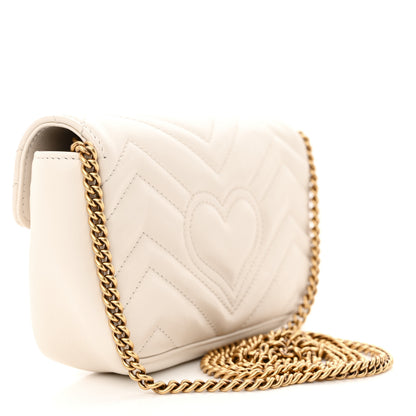 Gucci Calfskin Matelasse Super Mini GG Marmont Shoulder Bag White 3 of 10