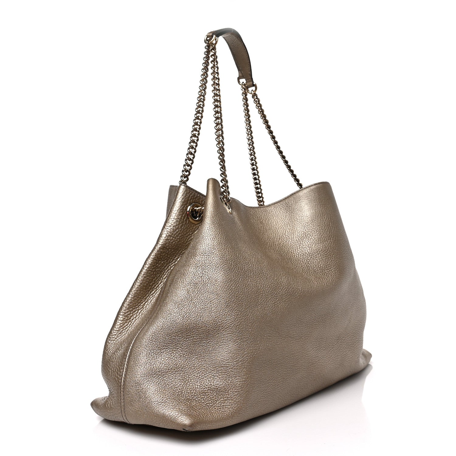 Gucci Metallic Pebbled Calfskin Large Soho Chain Shoulder Bag Golden Beige 3 of 10