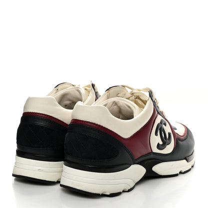 Chanel Calfskin CC Sneakers 38 Navy Blue White Light Burgundy 4 of 9