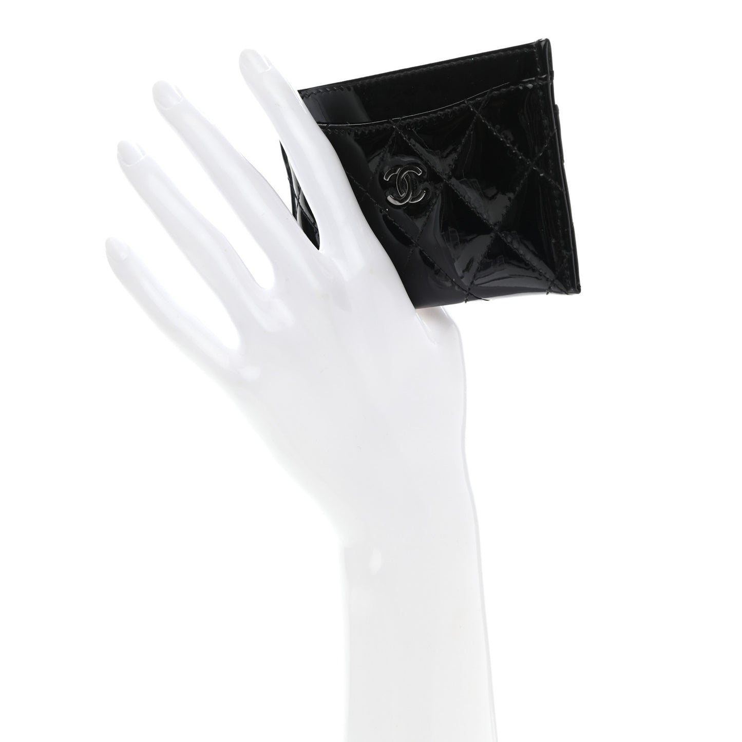 Patent Calfskin Quilted Card Holder Black