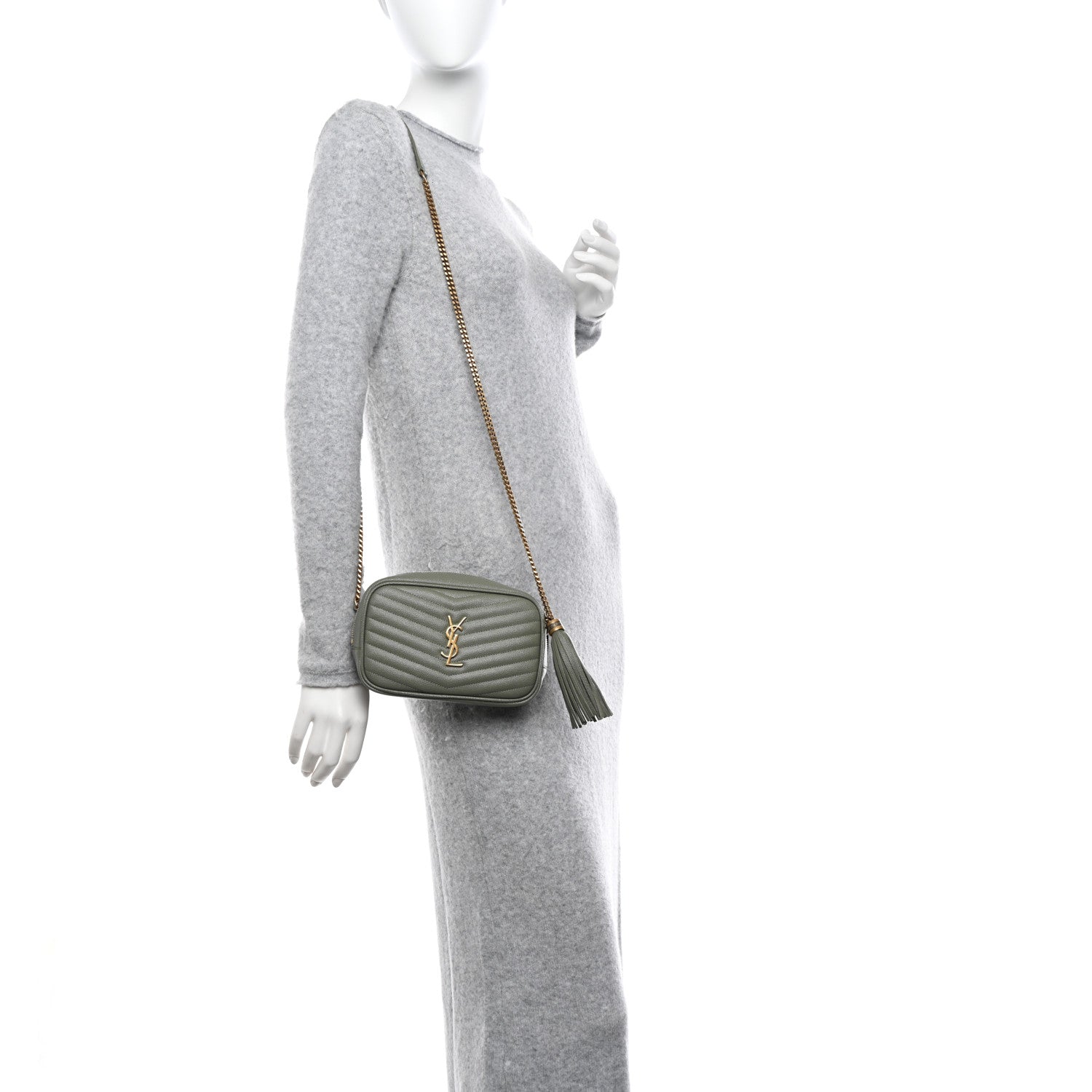 Saint Laurent Grain De Poudre Matelasse Monogram Mini Lou Camera Bag Light Sage 2 of 10