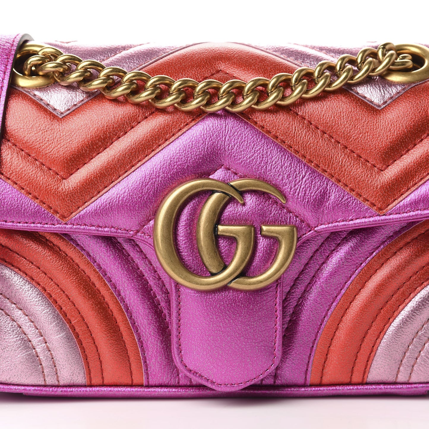 Metallic Calfskin Matelasse Mini GG Marmont Shoulder Bag Fuchsia