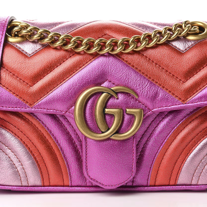 Gucci Metallic Calfskin Matelasse Mini GG Marmont Shoulder Bag Fuchsia 10 of 10