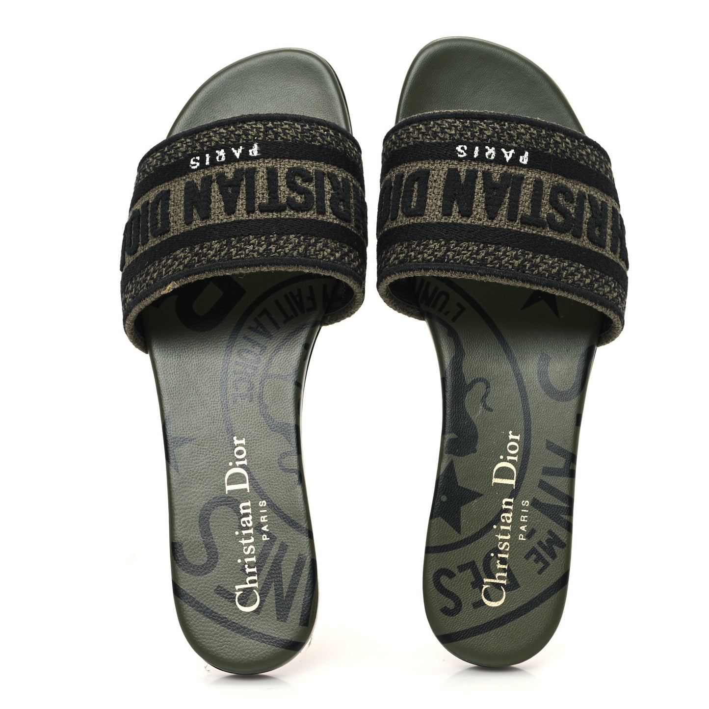 Canvas Union Embroidered Dway Flat Slide Sandals 35.5 Kaki
