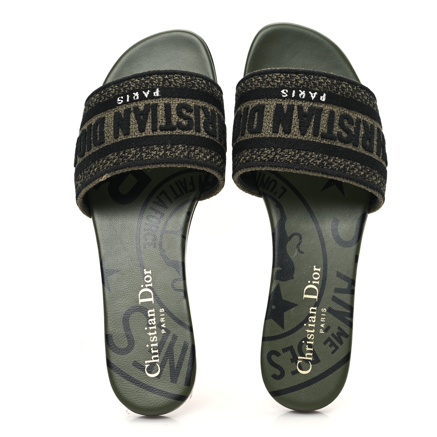Christian Dior Canvas Union Embroidered Dway Flat Slide Sandals 35.5 Kaki 2 of 10