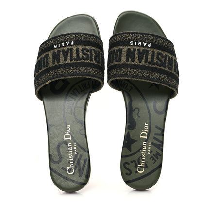 Christian Dior Canvas Union Embroidered Dway Flat Slide Sandals 35.5 Kaki 2 of 10