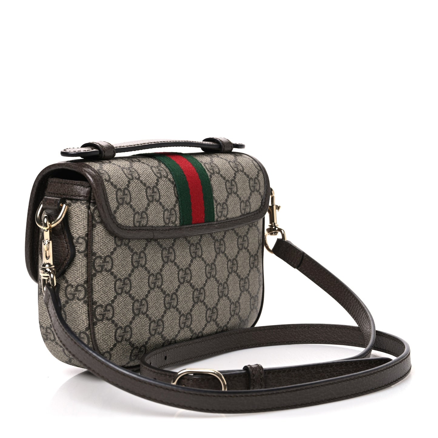 GG Supreme Monogram Textured Dollar Calfskin Small Ophidia Top Handle Shoulder Bag Beige Brown