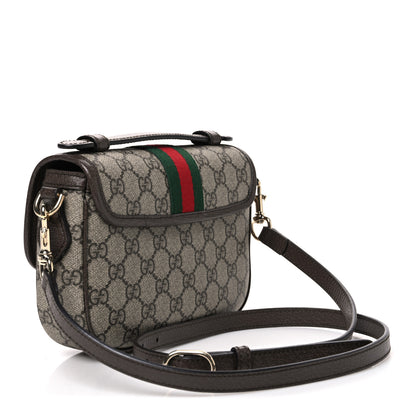 Gucci GG Supreme Monogram Textured Dollar Calfskin Small Ophidia Top Handle Shoulder Bag Beige Brown 3 of 10