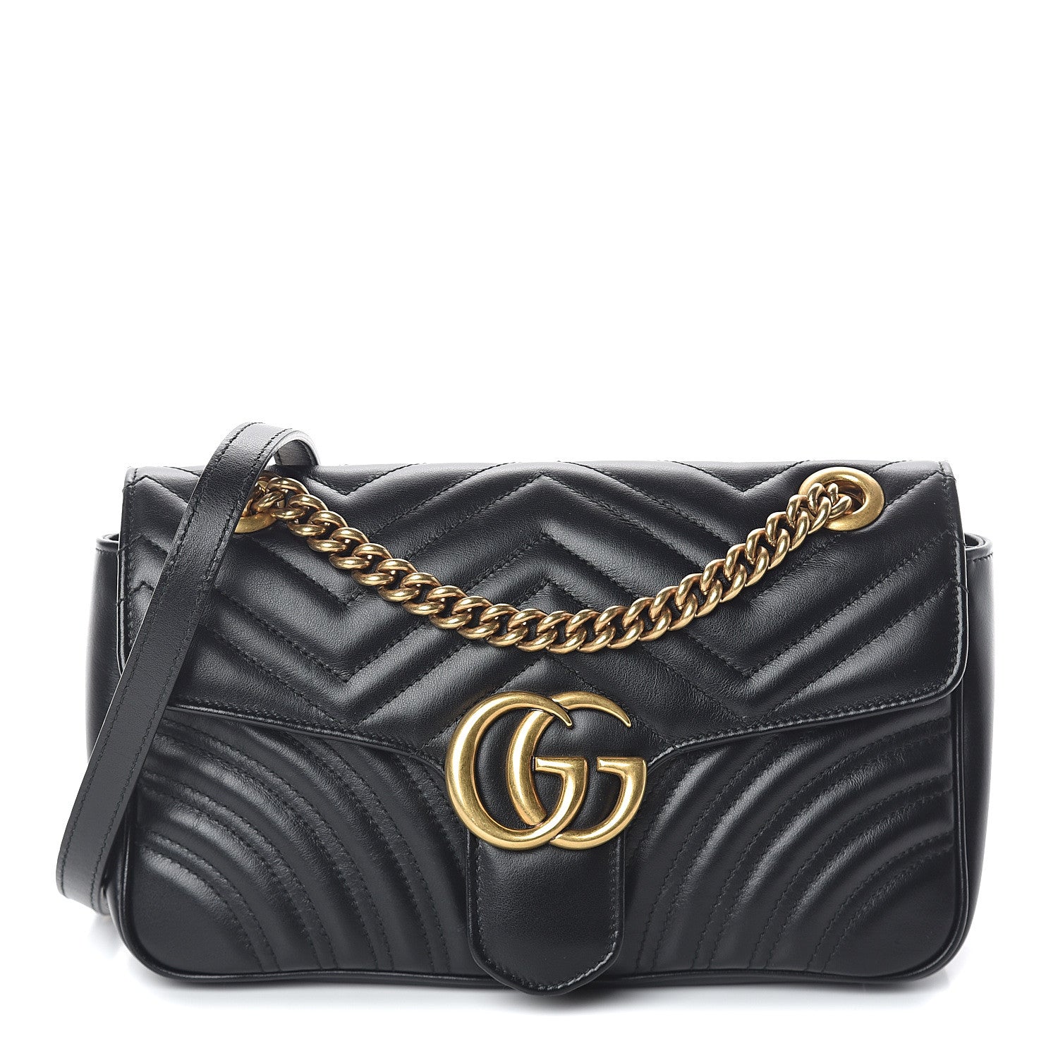 Gucci Calfskin Matelasse Small GG Marmont Shoulder Bag Black 1 of 7