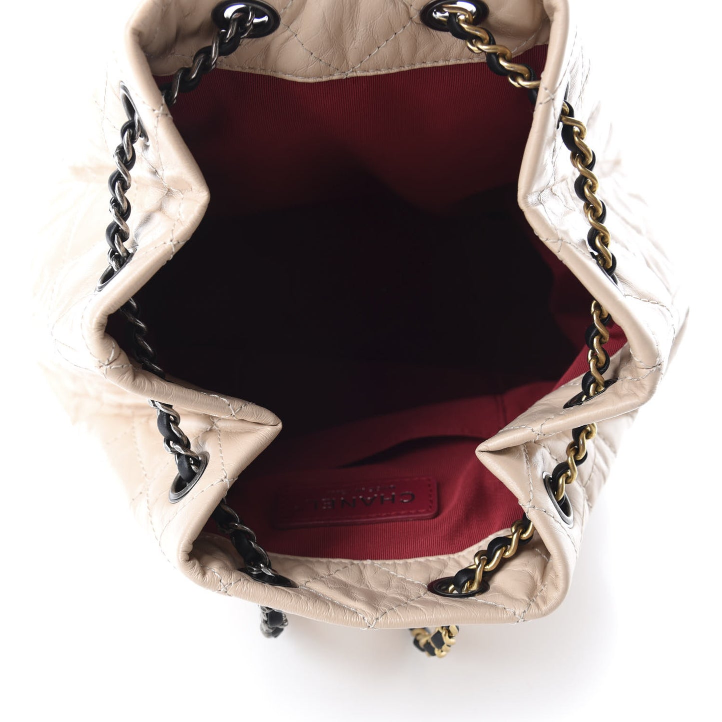 Aged Calfskin Quilted Gabrielle Backpack Beige Black
