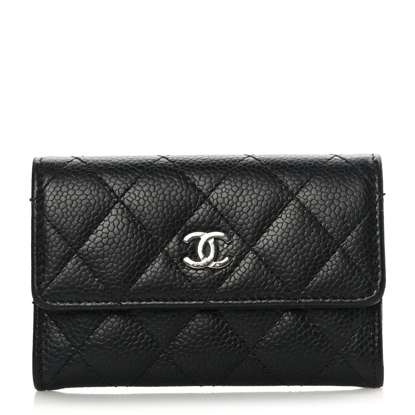 Caviar Quilted Flap Card Holder Black
