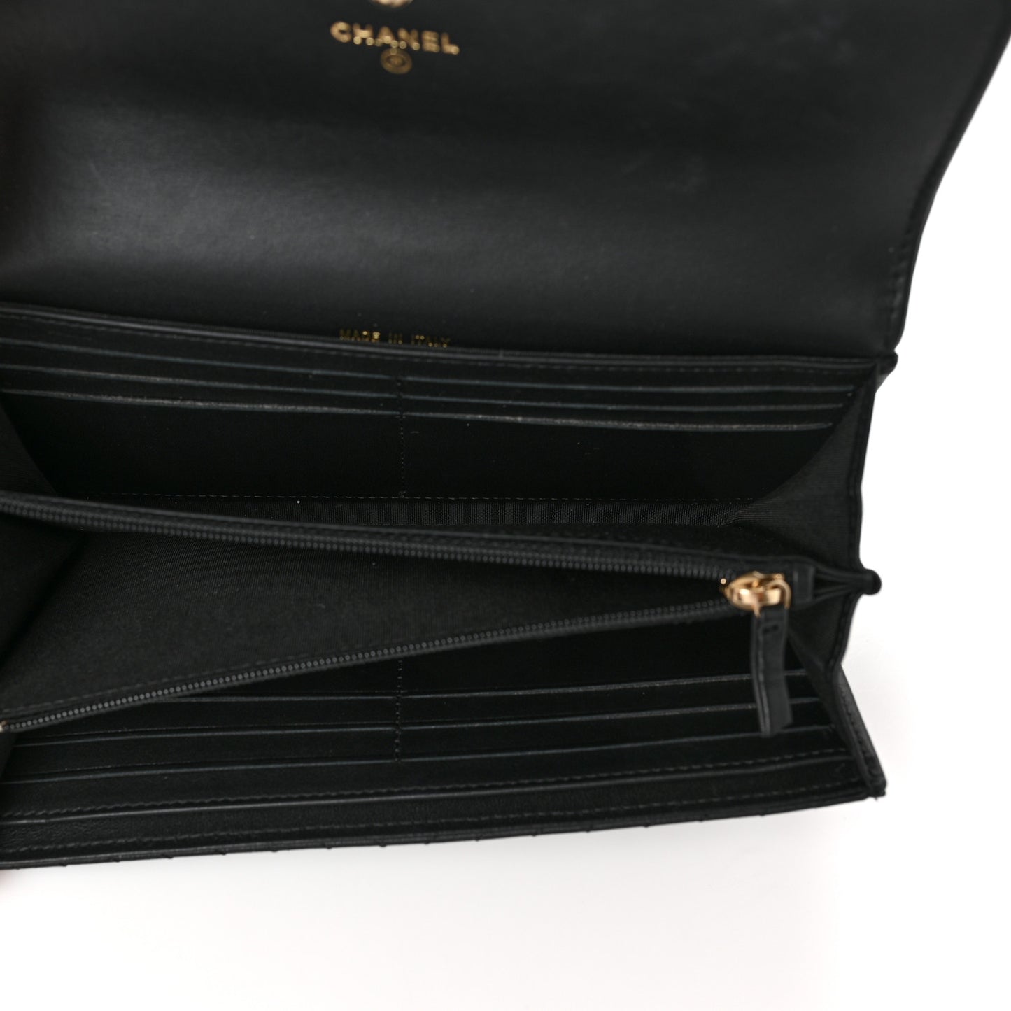 Calfskin Chevron Quilted Boy Flap Wallet Black