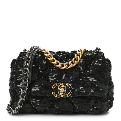 Chanel Sequin Quilted Medium Chanel 19 Flap Black 1 of 8