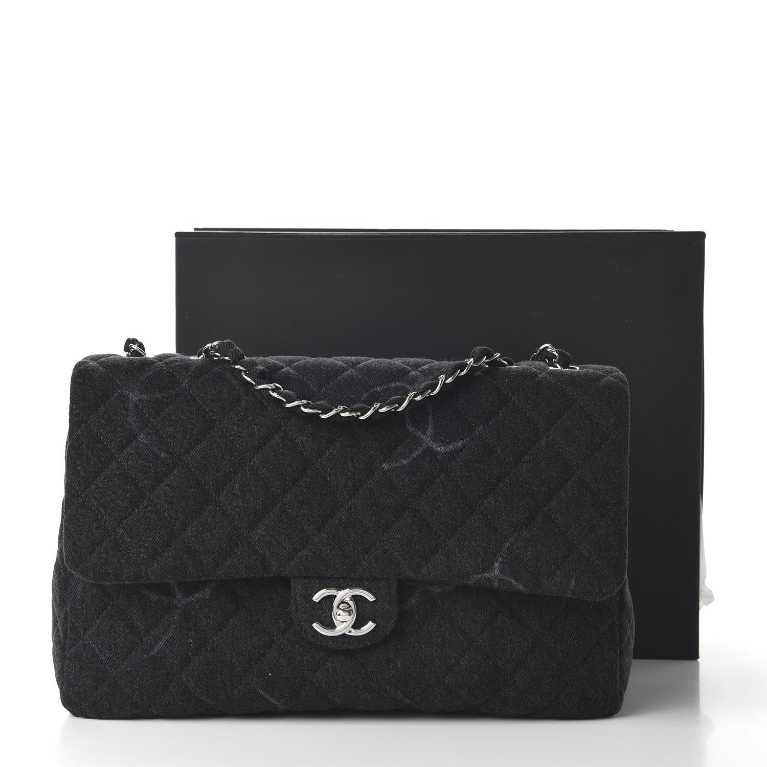 Chanel Denim Quilted CC Print Jumbo Single Flap Black 6 of 11
