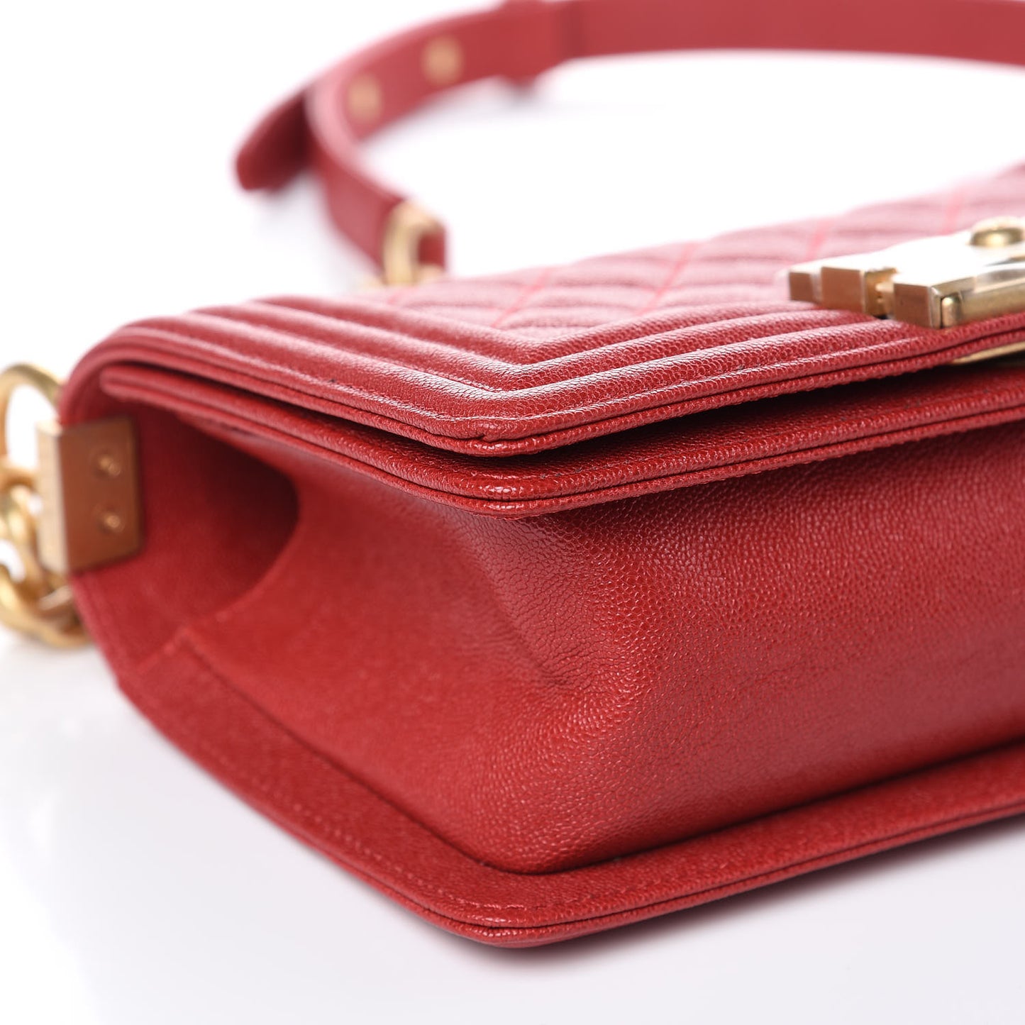 Caviar Quilted Small Boy Flap Dark Red