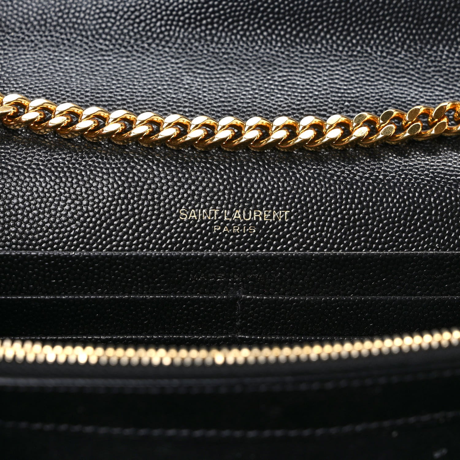 Saint Laurent Grain De Poudre Matelasse Chevron Monogram Chain Wallet Black 6 of 11