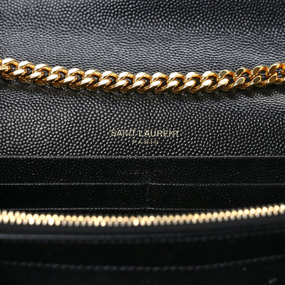 Saint Laurent Grain De Poudre Matelasse Chevron Monogram Chain Wallet Black 6 of 11