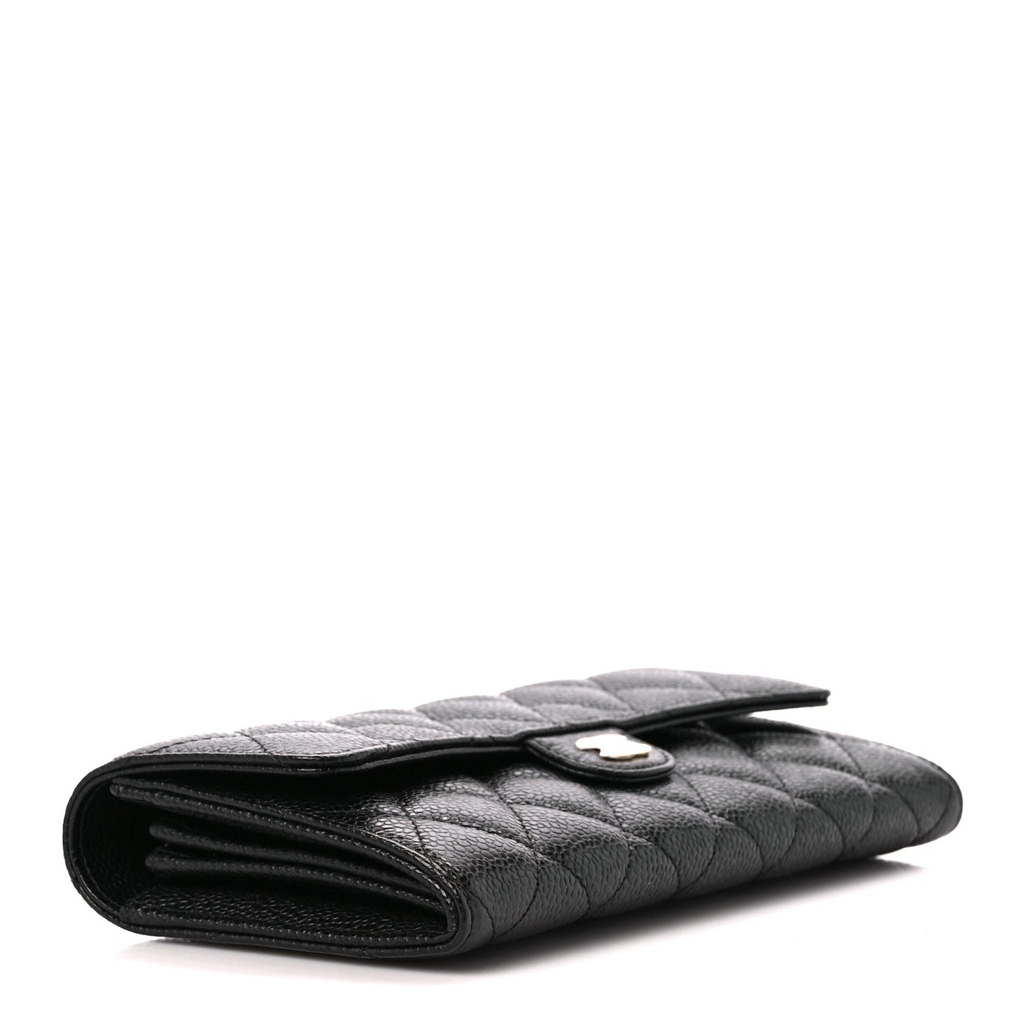 Caviar Quilted Large Gusset Flap Wallet Black