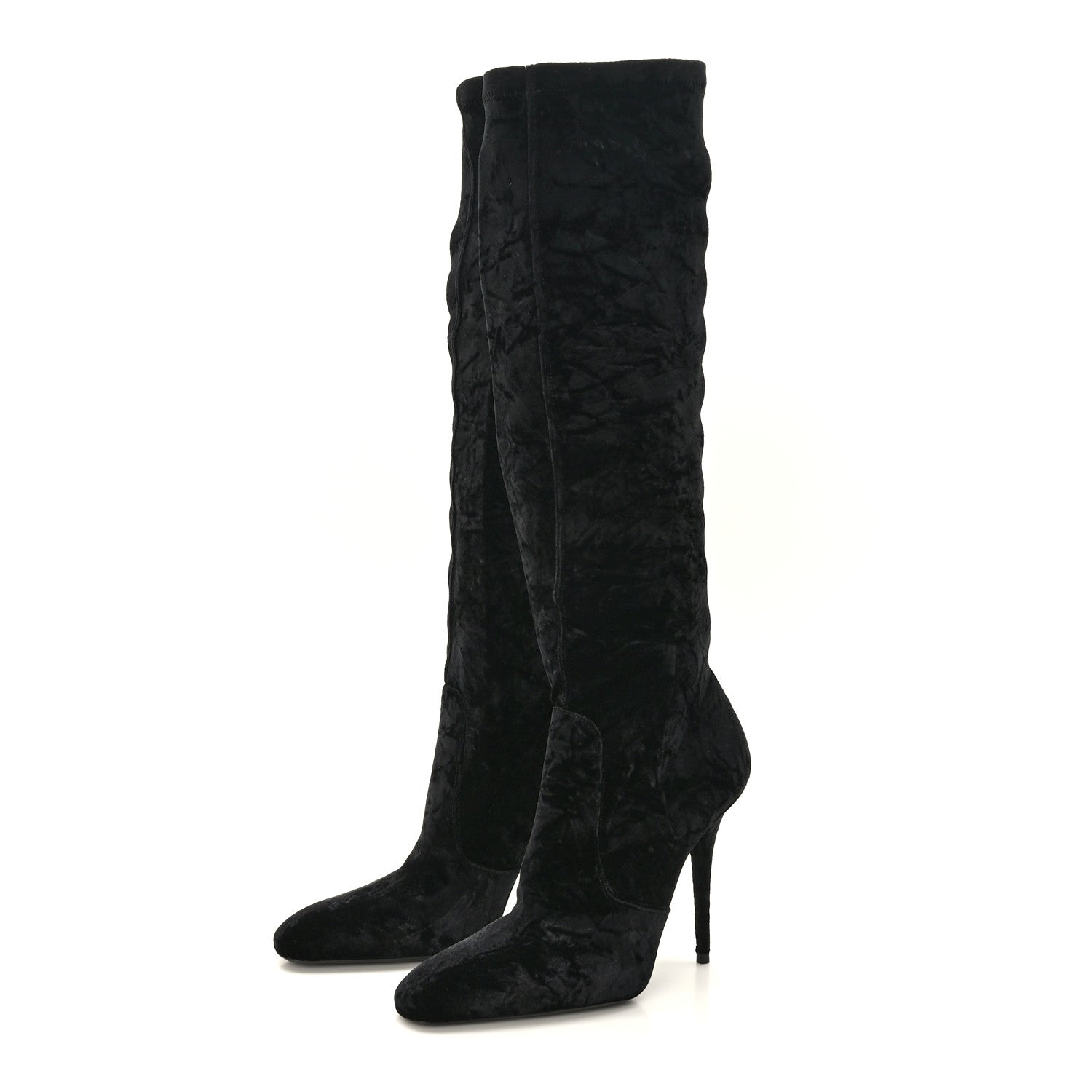 Saint Laurent Velvet Ella 110 Knee High Boots 39 Black 3 of 7