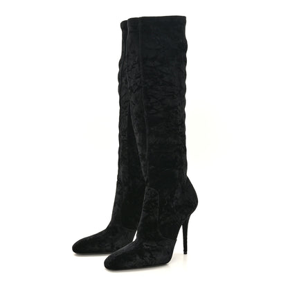 Saint Laurent Velvet Ella 110 Knee High Boots 39 Black 3 of 7