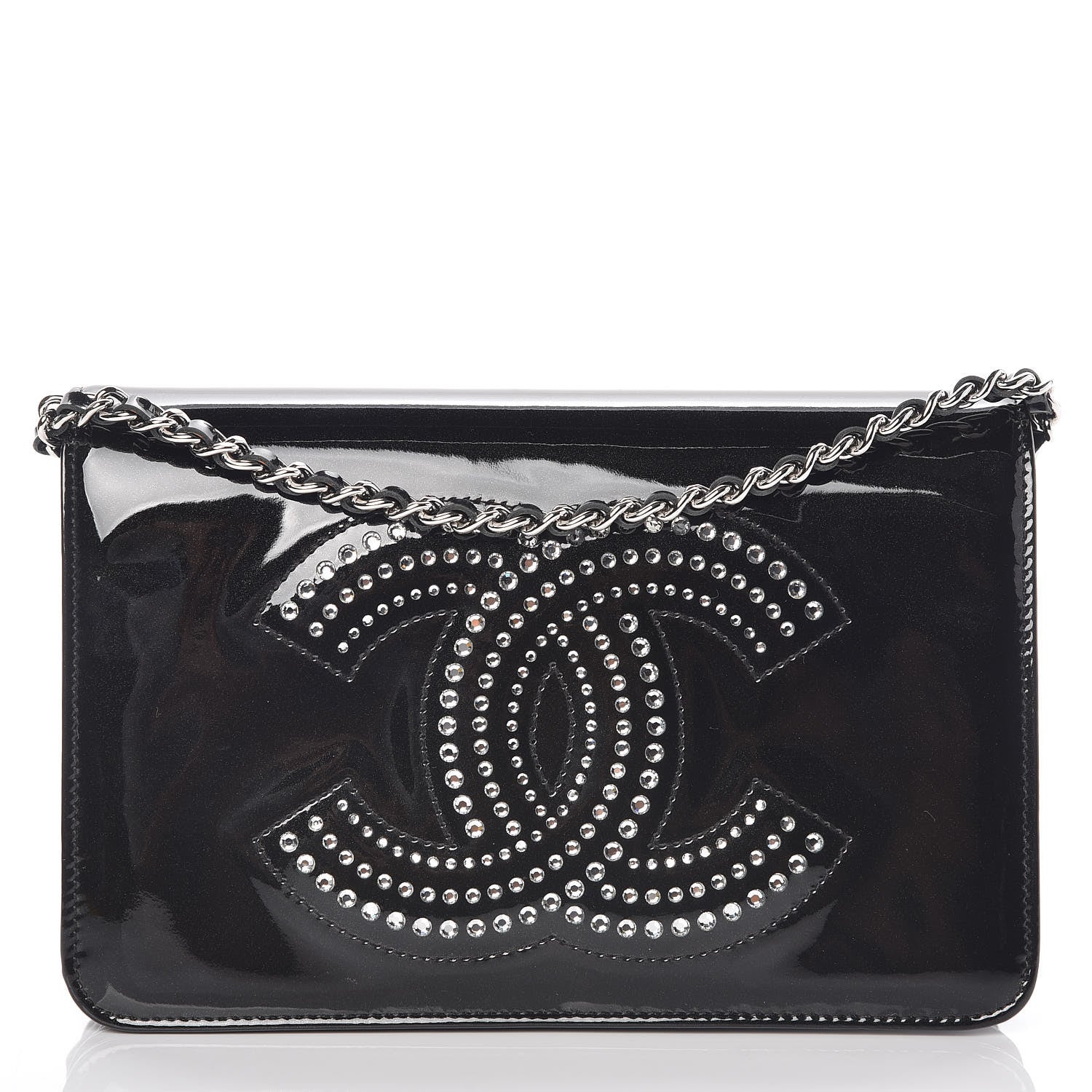 Chanel Patent Strass Wallet On Chain WOC Black 1 of 12