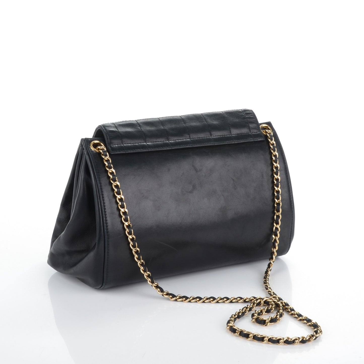 Lambskin Chocolate Bar Accordion Flap Black