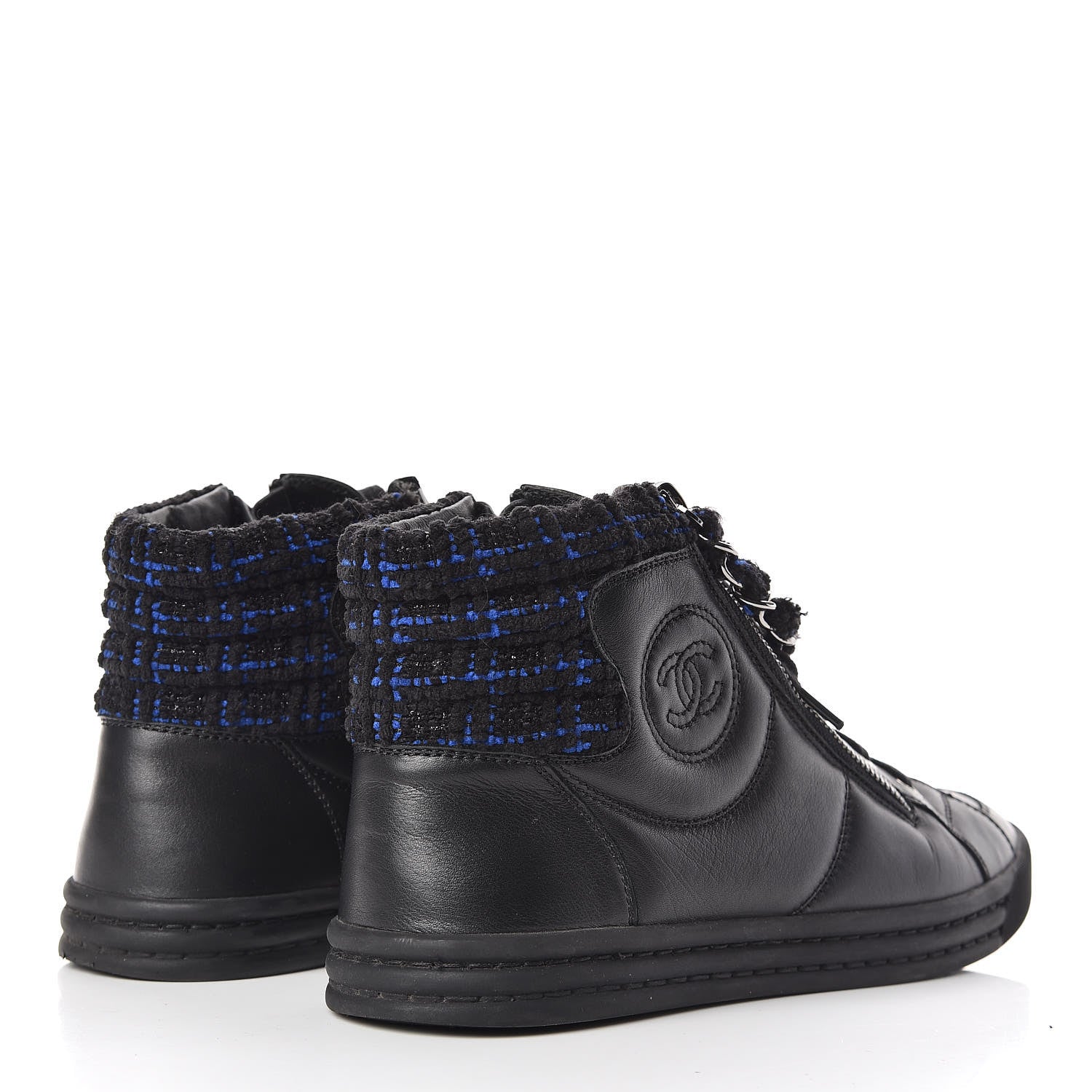 Chanel Lambskin Tweed Zipped Sneakers 38 Black Blue 4 of 11