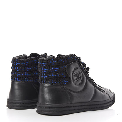 Chanel Lambskin Tweed Zipped Sneakers 38 Black Blue 4 of 11