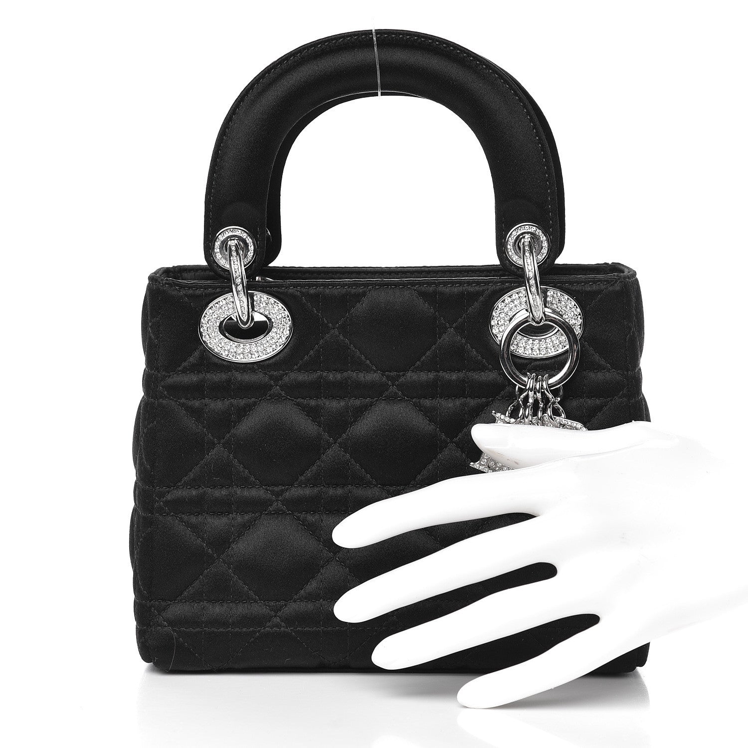 Christian Dior Satin Swarovski Crystal Cannage Mini Lady Dior Black 3 of 10