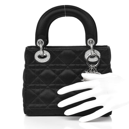 Christian Dior Satin Swarovski Crystal Cannage Mini Lady Dior Black 3 of 10