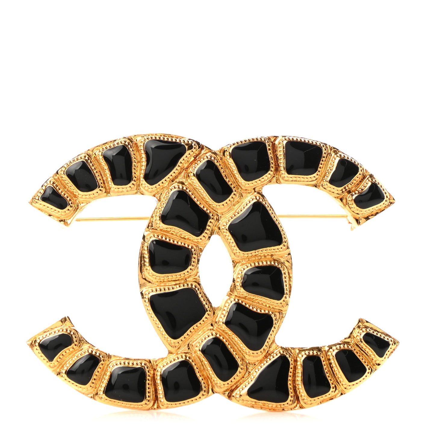 Gripoix Poured Glass Along The Nile CC Brooch Black Gold