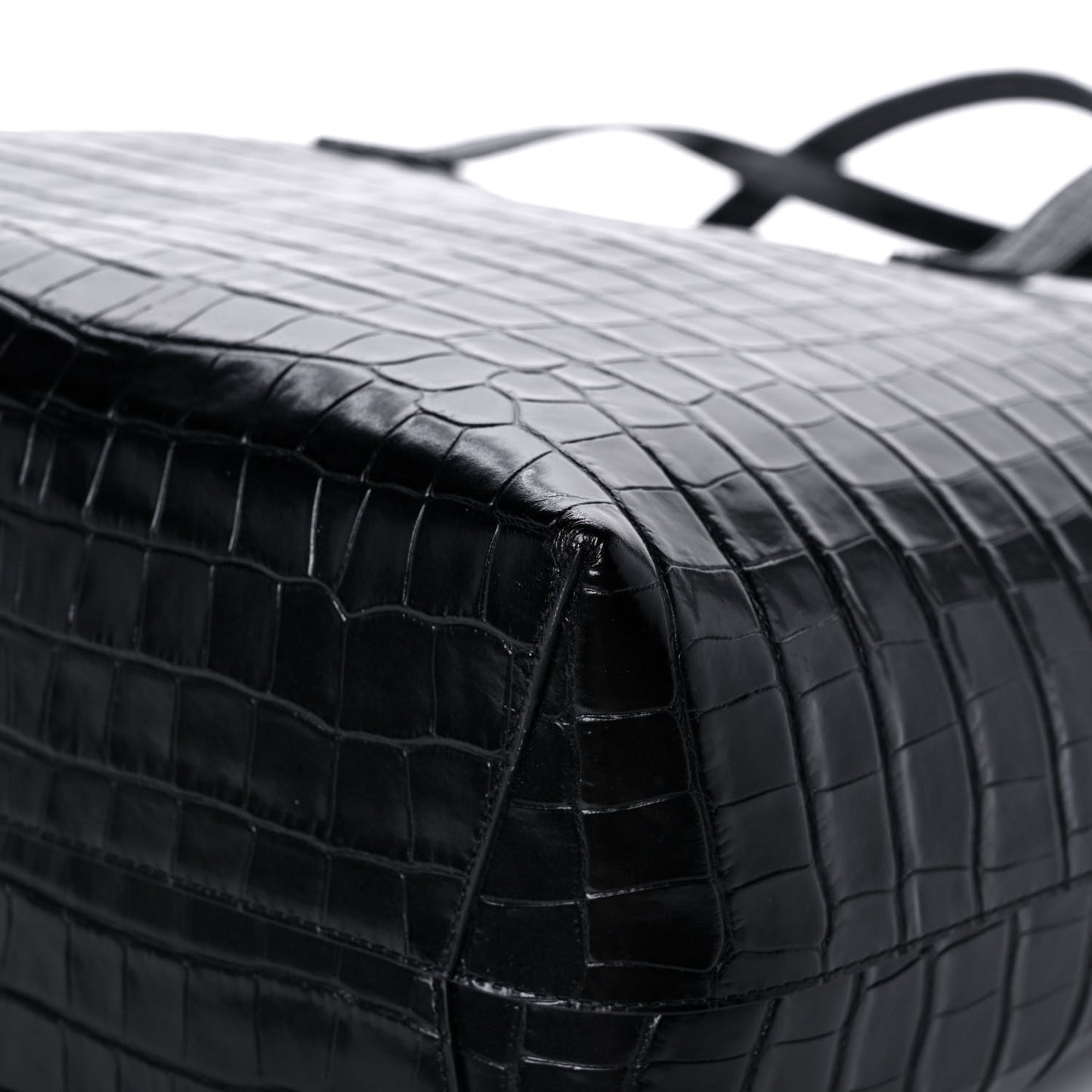 Calfskin Crocodile Embossed Large Shopping Tote Black