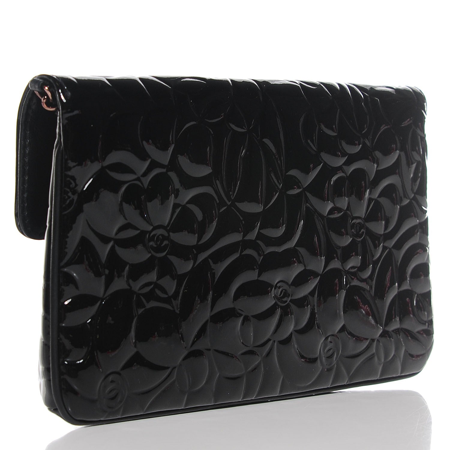 Chanel Patent Camellia Embossed Mini Rectangular Flap Black 3 of 7